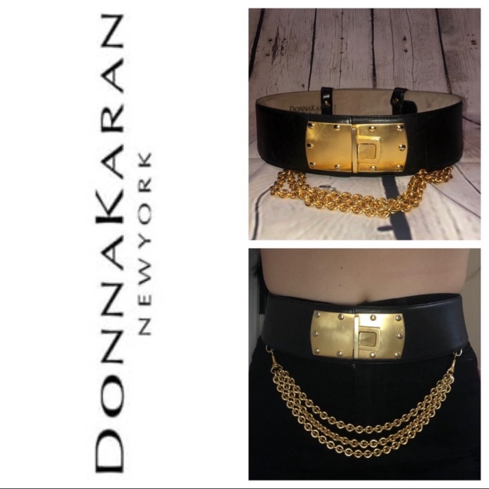 Donna Karan Genuine Black Leather Wide Belt